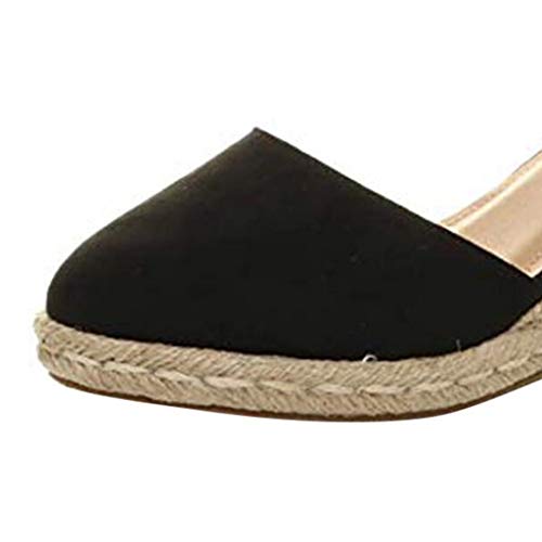 Women High Wedges Sandals,❤️ FAPIZI Ladies Summer Espadrille Heel Platform Wedge Sandals Ankle Buckle Closed Toe Shoes Black - Thumbnail 2
