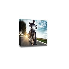 Canvas Prints Wall Art - Man Riding a Motorbike/Motorcycle | Modern Wall Decor/Home Art Stretched Gallery Wraps Giclee Print & Wood Framed. Ready to Hang - 12" x 18"