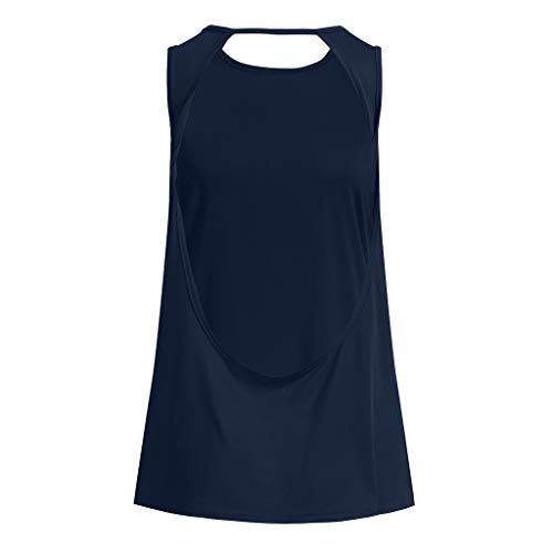 Inverlee Women Activewear Sexy Open Back Yoga Shirt Workout Sports Gym Tank Tops Vest Navy - Thumbnail 4