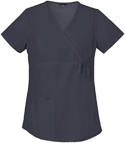 Women's Scrubs 2892 Maternity Mock Wrap Knit Panel Top Pewter