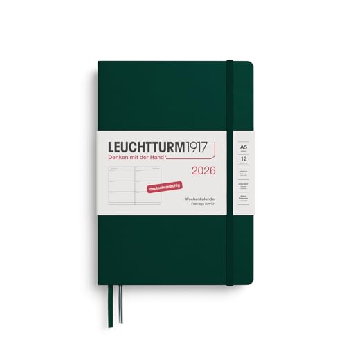 LEUCHTTURM1917 372530 Wochenkalender Medium (A5) 2026, 12 Monate, Forest Green, Deutsch