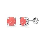 Sterling Silver Simulated Coral Round 6mm Prong-set Stud Earrings