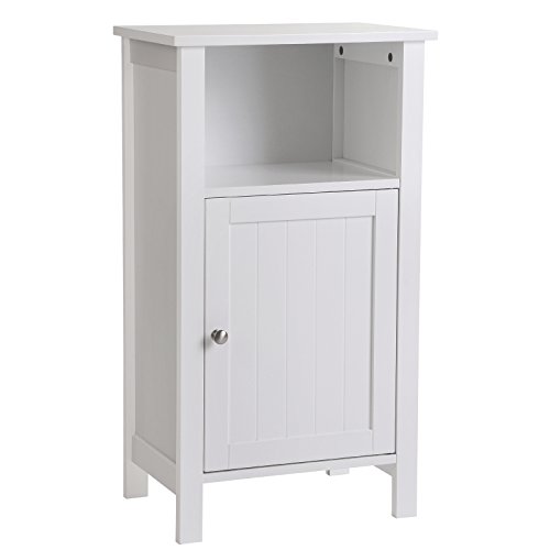 Buy SONGMICS Bathroom Storage End Table with Single Door Adjustable Shelf White UBBC45WT