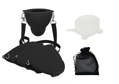 Eff Em Concept XL Wine Glass Holder for Neck Wine Glass Holder Neoprene with Neck Strap Leak Protection and Storage for Wine Hiking Wine Festival Stag Night Party (Black, Set of 5)