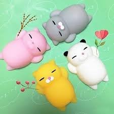 AJI 4Pcs Kawaii Slow Rising Squishy Squeezen Cute Cats Mini Fidget Toy Stress Reliever Kids Toy Gift (White,Pink,Yellow and Grey)