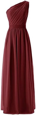 Chloyi Women's One Shoulder Pleated Simple Long Chiffon Dress Bridesmaid Dress