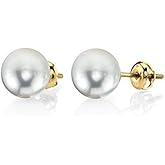 THE PEARL SOURCE 14K Gold Screwback AAA Quality Round White Akoya Cultured Pearl Stud Earrings for Women