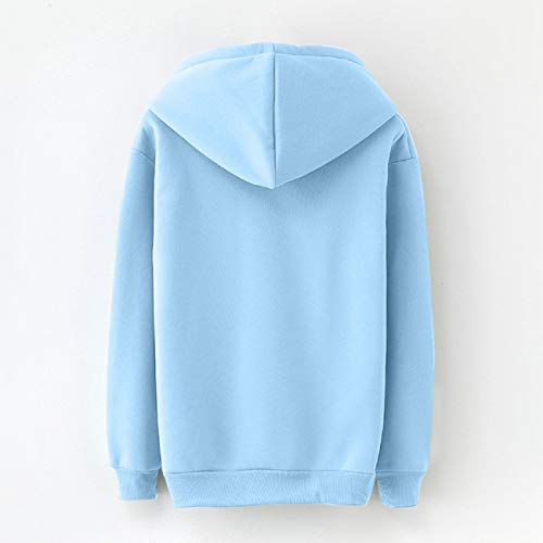 Tsmile Women Hooded Activewear Drawstring Long Sleeve Print Oversized Sports Loose Plain Fall Pullover Tops Blouse Light Blue