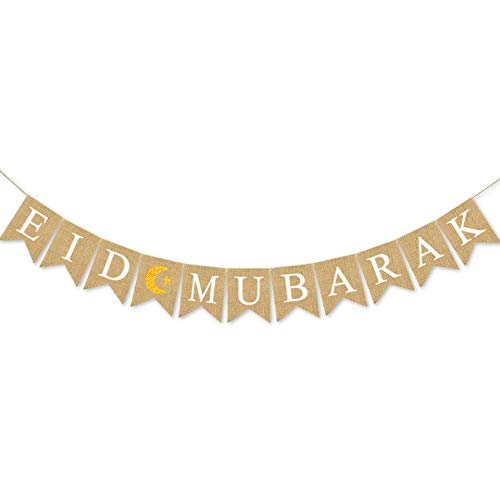 SWHATYW Burlap Eid Mubarak Banner Muslim Party Supplies Fireplace Mantel Decoration