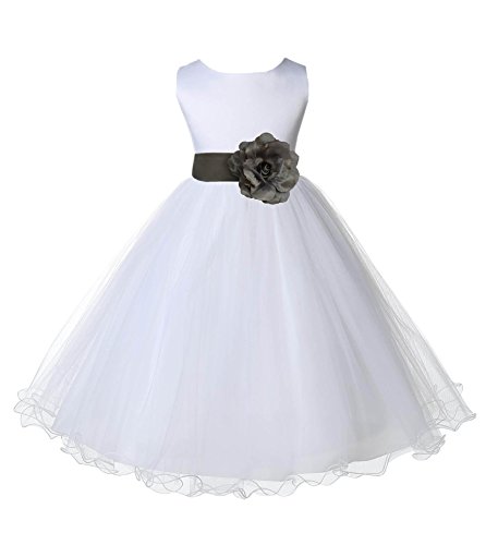 Wedding Pageant White Flower Girl Rattail Edge Tulle Dress 829s 2