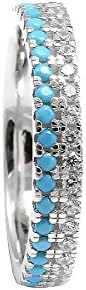 Blue Apple Co.3.5mm Eternity Stackable Band Ring Double Round Simulated Turquoise Clear CZ 925 Sterling Silver