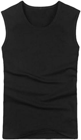 100% Cotton Tank Top Vest for Men Summer (L, Round Collar--Black)