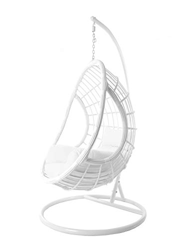 Kideo Komplettset: weißer Hängesessel mit Gestell & Kissen, Schwingsessel, Poly-Rattan, Loungemöbel, Lounge weiß – Bild 3