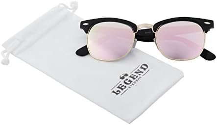 Classic Clubmaster Retro Sunglasses (Black Frame/Gold Rimmed/Pink Frost Mirror Lens, Pink Frost Mirror)