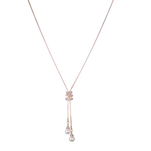 Women Girls Long Sweater Chain Pendant Statement Necklace Cuekondy Fashion Charm Crystal Spiral Pearls Jewelry (Rose Gold)