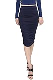 TheMogan Women's Basic Comfort Elastic Waist Ruched Knee Length Pencil Skirt