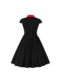 Wellwits - Vestido de trabajo vintage con cuello de botones, manga corta, para mujer