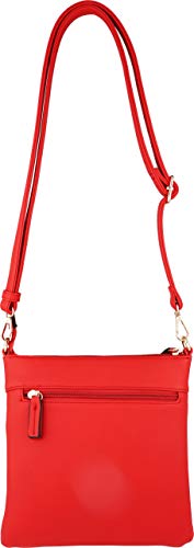 Vegan Mini Multi-Zipper Crossbody Handbag Purse with Tassel Accents with RFID Protection (Poppy Red RF)
