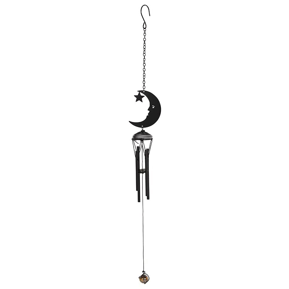 Enchanting Black Crescent Moon Cutout Windchime - 2cm x 10.5cm (1 Pc.) - Magical Appeal for Midnight Garden Decor, Perfect Indoor & Outdoor Decor