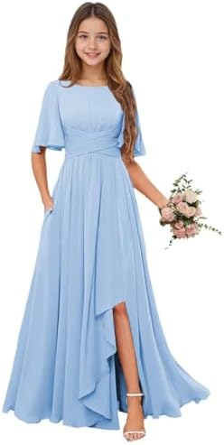junior wedding guest dresses KSODFNXH for Girls 225 Size 6-17 Juniors Teens Elegant Sleeveless Floral A-Line Solid Tulle-Tutu Flower Girls Prom Dress, Girl's WEDTREND Women Sage Green Long