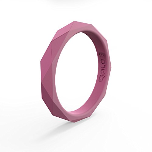 QALO Women's Stackable Silicone Ring, Rose Quartz, Geo, Size 8