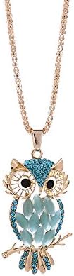Simayixx Clearance Fashion Women Colorful Owl Crystal Rhinestone Cute Pendant Sweater Necklace (Blue)