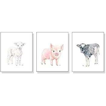 Farm Nursery Decor Unframed, Farm Nursery Wall Art Prints Set of 3, Pick Your Original Baby Animal Watercolors, Kids Childs Room Lamb Pig Cow Art