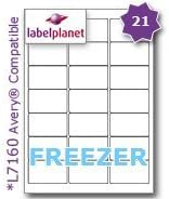Label Planet® 21 Per Page/Sheet, 5 Sheets (105 Sticky Freezer Labels), White Matt A4 Deep Freeze Stickers