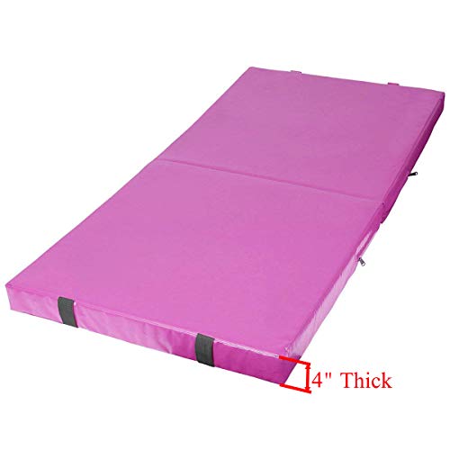 gymmatsdirect Gymnastics Tumbling Exercise Mat - 2" 4" Thick Folding Gym Mats Kids, Multiple Color/Size Choice (Pink (2 Sections), 3' x 6' x 4")