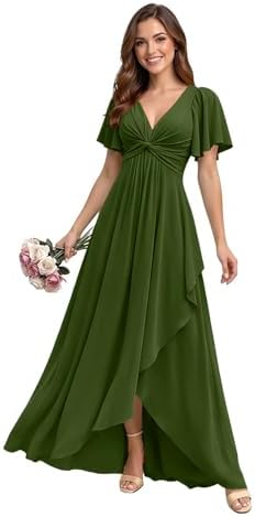 faux wrap pleated chiffon bridesmaid dress Harper Chiffon Faux Wrap Dress