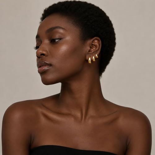 3Pairs Gold Hoop Earrings Set for Women Trendy Chunky Huggie Dainty Earring Jewelry for Women Teens