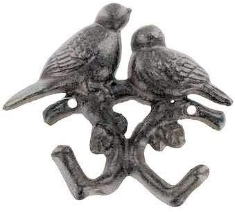 dist by classyjacs ABC Products - Primitive Heavy Cast Iron - Double Bird Hook or Hanger - Birds Sitting On a Tree Branch - The Branches are The Hooks - (Wall Hung - Rustic Dark Bronze Finish) pri