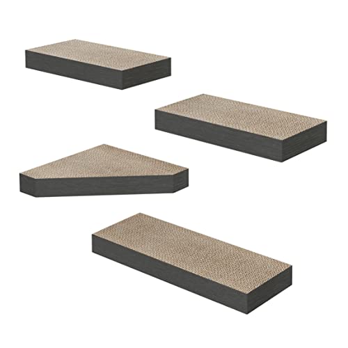 Way Basics Premium Cat Scratcher Floating Wall Shelf (4 Pack) (Charcoal Black)