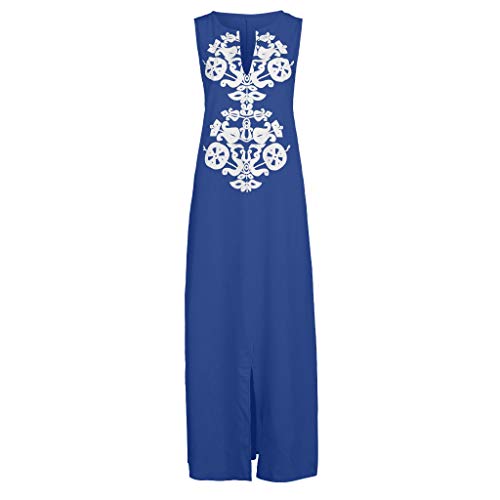 Summer Clothing Respctful✿Women's Halter Neck Sleeveless Split Chiffon Maxi Beach Loose Dresses Plus Size Blue