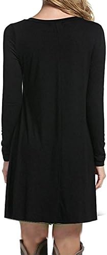 Wilton Marti Nice Women's Casual Plain Long Sleeve Loose Swing Cotton Dress, Black, X-Large