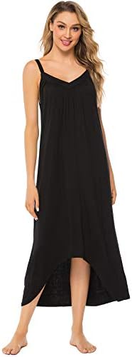 FINWANLO Womens Sleeveless Long Nightgown Cotton V Neck Sleepwear Full Slip Night Dress Chemise