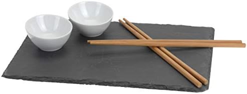 Naturhunger Sushi Serving Plate Set, Slate Plate, 2 Sauce Bowls and 2 Sets Chopsticks