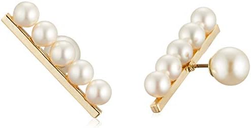 [ジュエリーショップエム] ピアス パール 日本製 金属アレルギー 真珠 バー パールキャッチ & 取れにくいキャッチ付き バランス balance プラス ラインパール ５ミリ シンプル ピアス ゴールド 5mm