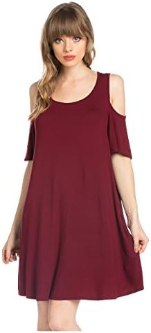 My Space Clothing Women's Cold Shoulder Jersey Swing Dress (Small- Plus size) (Large, Burgundy)