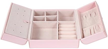 Kenather Leatherette Butterfly Jewelry Box Organizer Case for Storage Travel Gift (Light Pink)