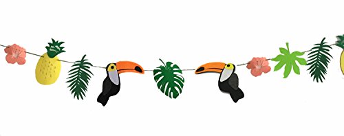 Alemon ALOHA Toucan Bird Tropical Leaves Banner Pennant, Pineapple Party Decorations