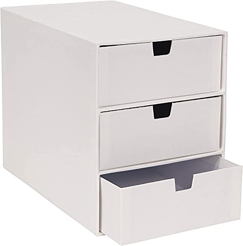 Bigso Box of Sweden 3-Tier Desktop Drawers - Desk Tidy Organiser for Stationery Storage - Paper Mini Filing Cabinet in Fibreboard and Paper in Linen Look - White