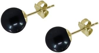 14k Yellow Gold Handpicked AAA Quality Black Akoya Cultured Pearl Earrings (7.5-8.0mm)