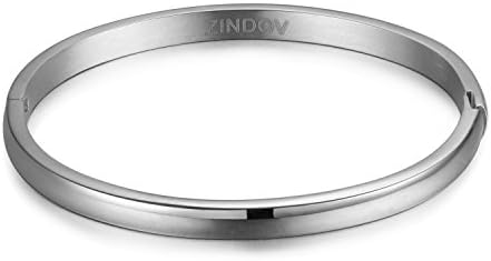 Women's Polished Stainless Steel Idiom Bangle Bracelet Oval with Safety Hook Clasp, Silver Tone
