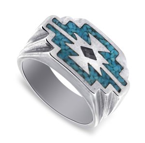 Gem Avenue Men's 925 Sterling Silver Turquoise with Coral Gemstone Southwestern Style Ring