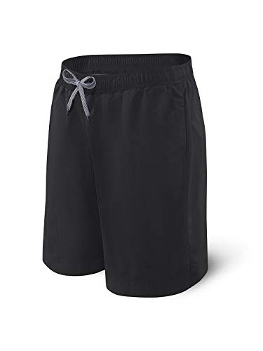 Saxx Men's Swim Shorts - Cannonball 2N1 Long Swim Trunks with Pockets - Board Shorts with Mesh Liner,Blackout,XX-Large