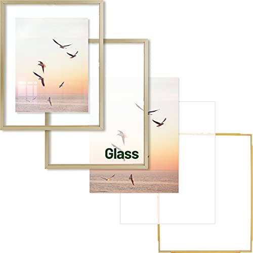 Frametory, Floating Picture Frame 11x14 Gold Metal Photo Frame Real