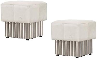 Designe Gallerie Jetta Set of 2 Accent Cream Hair On Hide Ottoman For Living Room, Bedroom, Comfortable Footrest, Smaller Spaces, Modern Design,