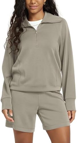 RBX Women's Quarter Zip Sweatshirt, Lightweight Textured Cotton
