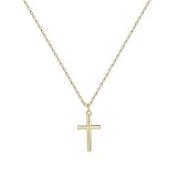 LOYATA Tiny Cross Pendant Necklace, 14K Gold Plated Minimalist Simple Delicate Chain Necklace for Women
